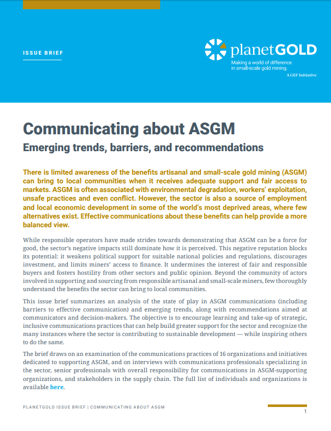 Cover image of communicating ASGM issue brief