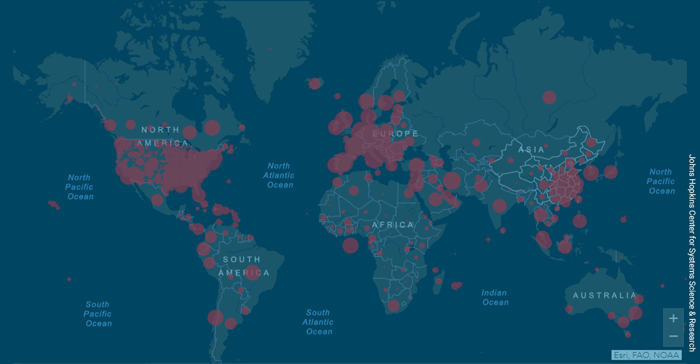 Johns Hopkins Center for Systems Science and Engineering covid-19 case map