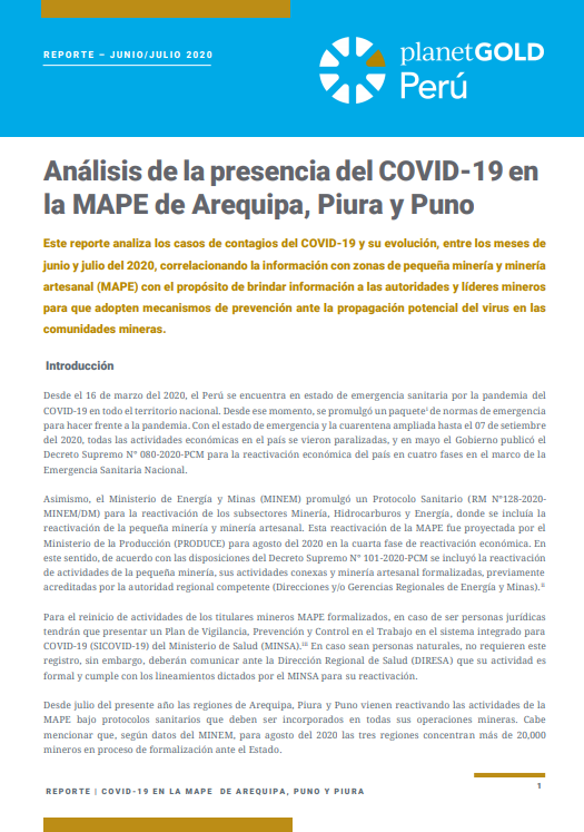 Cover image - Peru analisis de la presencia del covid19 en la MAPE en Arequipa Piura y Puno Junio-Julio 2020