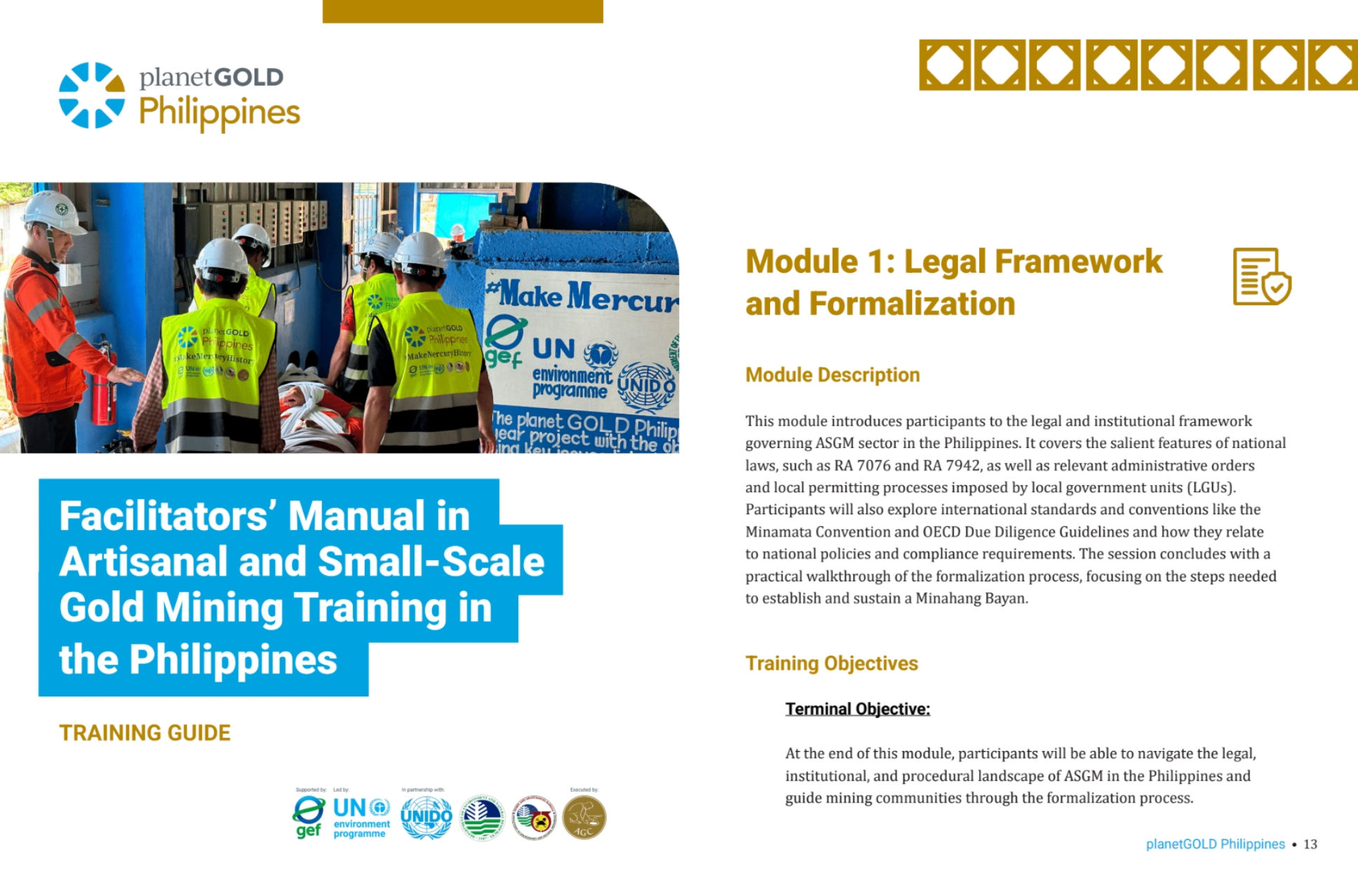 Module 1 Cover: Facilitators’ Manual in Artisanal and Small-Scale Gold Mining Training in the Philippines