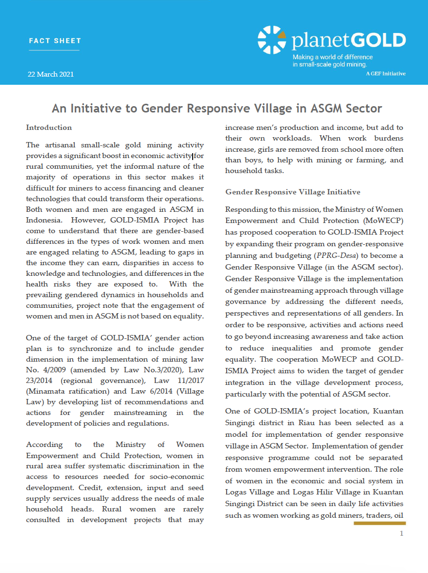 An Initiative to Gender Responsive Village in ASGM Sector