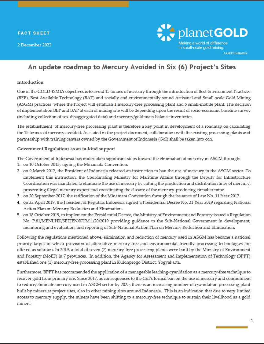 An Update Roadmap to Mercury Avoided in Six (6) Project’s Sites