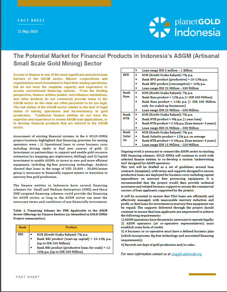 The Potential Market for Financial Products in Indonesia’s ASGM (Artisanal Small Scale Gold Mining) Sector