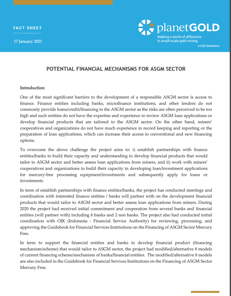 Potential Financial Mechanism for ASGM Sector