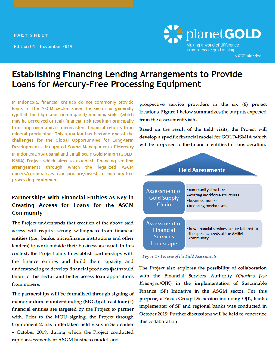 Establishing Financing Lending Arrangements to Provide Loans for Mercury-Free Processing Equipment