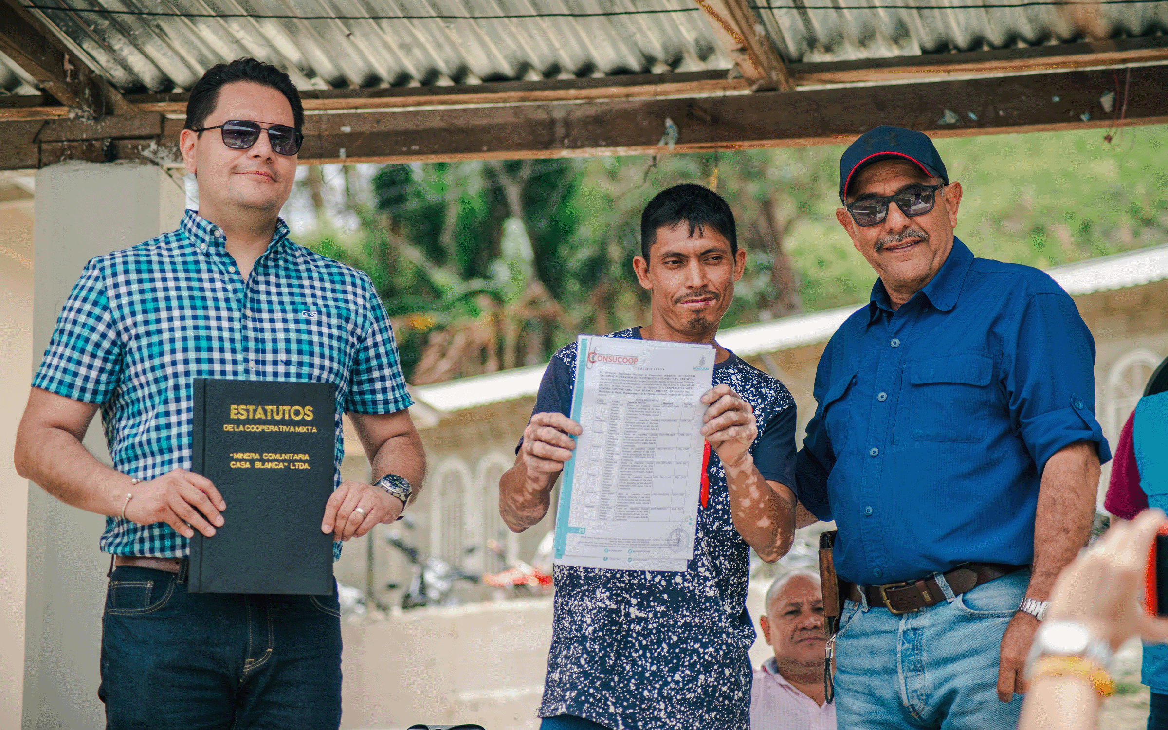 De izq a der: Pablo Rodríguez (PNUD), Kilmer Amador y Tito Vargas (CHC) | PNUD Honduras / Gerardo Moya
