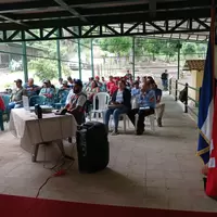 Mineros artesanales y personal de la delegación territorial norte del MEM durante el lanzamiento de planetGold Nicaragua