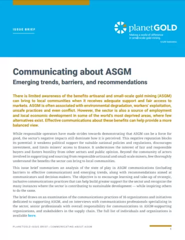 Cover image of communicating ASGM issue brief