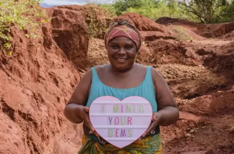 Prisca, a gemstone miner in Tanzania with Pact's ethical gemstone program