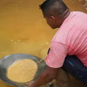 Guyana miner with pan