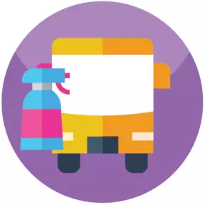 icon of bus and disinfectant