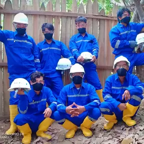 Miners in West Lombok, Indonesia using PPE at mining location