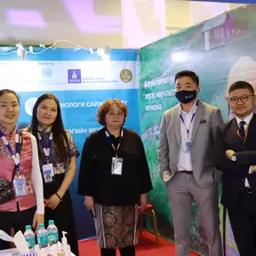 planetGOLD Mongolia team introducing the project and disseminating the IEC materials to the First President of Mongolia at the expo