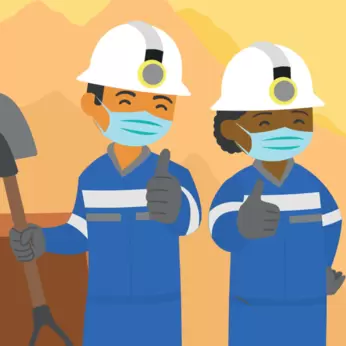 image of animated miners wearing masks with thumbs up