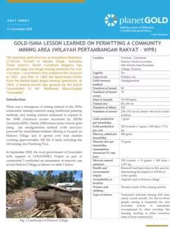 Fact Sheet : GOLD-ISMIA Lesson Learned on Permitting a Community Mining Area (Wilayah Pertambangan Rakyat-WPR)