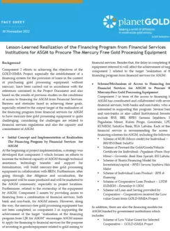 Lesson-Learned Reali􀁝ation of the Financing Program from Financial Services Institutions for ASGM to Procure The Mercur􀁜 Free Gold Processing Equipment