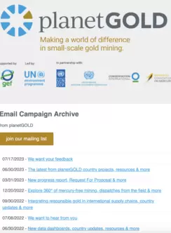 Webpage image of email newsletter archive