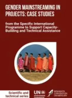 women in single file line and landscape