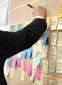A wall board full of post-it