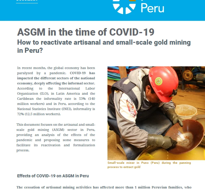 Asgm ASGM in the time of COVID-19: How to reactivate artisanal and small ...