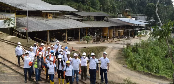 Miners with hard hats in Ecuador