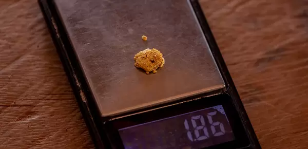 Gold is weighed on a scale