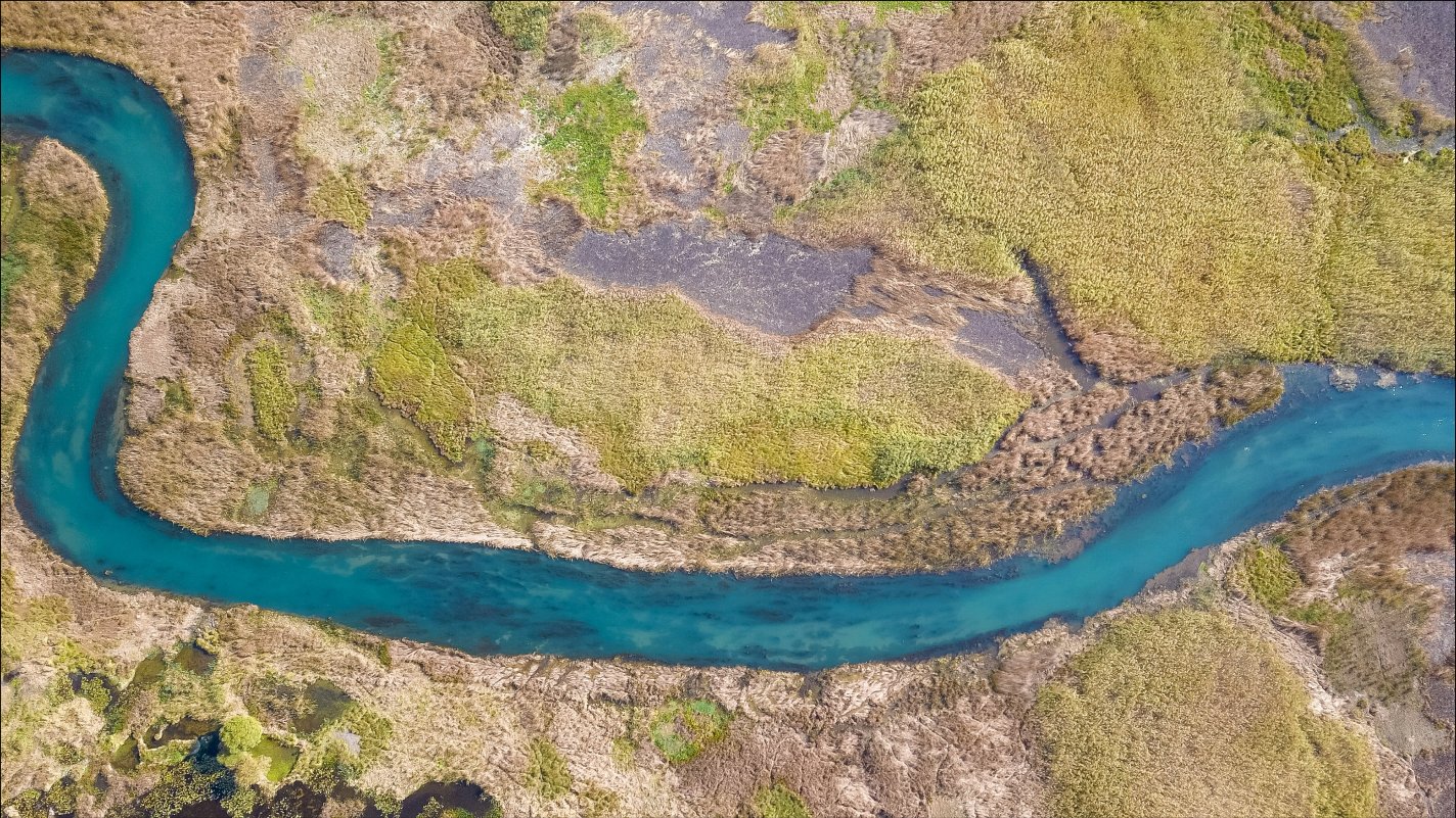 An areial view of a river
